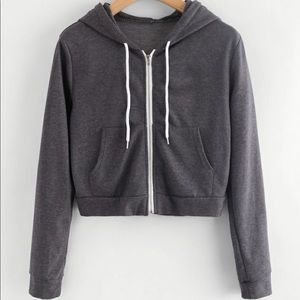 Dark Gray Cropped Zip-up Sweater